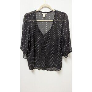 Bar III Black/White Sheer Polka-Dot Blouse